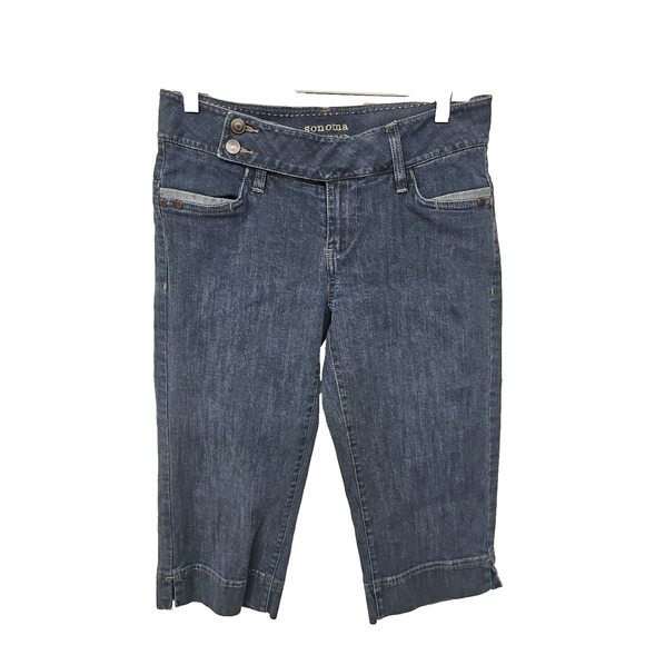 Sonoma Capri Jeans Size 4 Womens Mid Rise Medium Wash Blue Contrast Trim Y2K - Picture 1 of 6